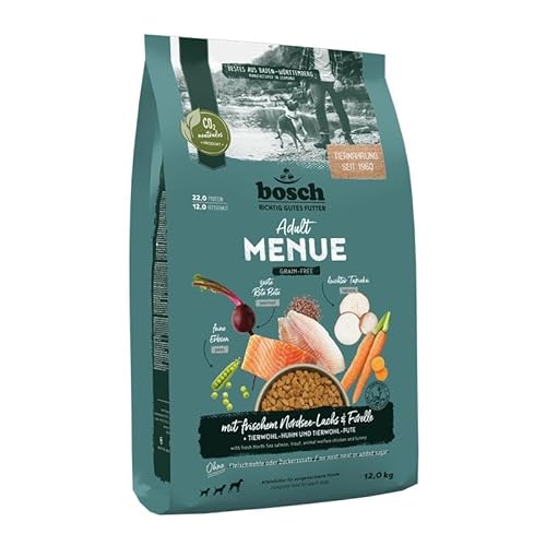 Bosch HPC MENUE Adult mit Nordsee-Lachs Forelle getreidefrei Hundetrockenfutter für ausgewachsene Hunde Aller Rassen 1 x 12 kg