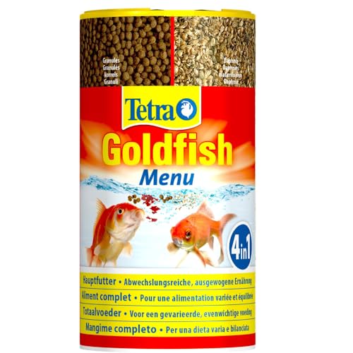 Tetra Goldfish Menu - 4in1 Fischfutter-Mix mit Crisps Flocken Granulat und Daphnien für alle Goldfische und andere Kaltwasserfische 250 ml Dose