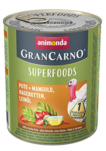 animonda Gran Carno Nassfutter für ausgewachsene Hunde Pute Mangold Hagebutten Leinöl 6 x 800 g