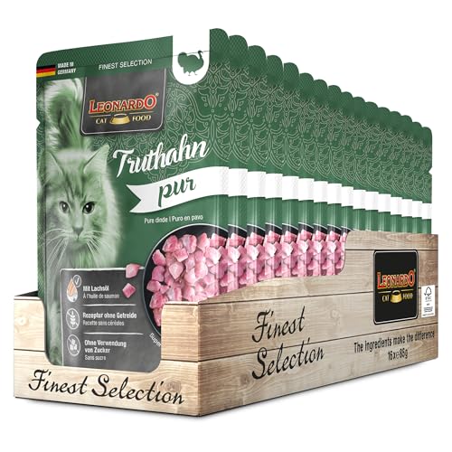 Leonardo Frischebeutel 16x85g Truthahn pur Getreidefreies Nassfutter für Katzen Feuchtfutter Alleinfutter im Einzelportionsbeutel