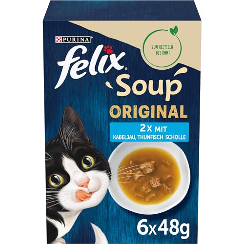 PURINA FELIX Soup Original mit Kabeljau Thunfisch Scholle Katzennassfutter Portionsbeutel 6x48g