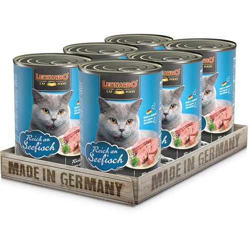 Leonardo Nassfutter 6x400g Seefisch Getreidefreies Nassfutter für Katzen Feuchtfutter Alleinfutter aus der Dose