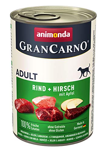 animonda GranCarno adult Hundefutter Nassfutter für erwachsene Hunde Rind Hirsch mit Apfel 6 x 400 g