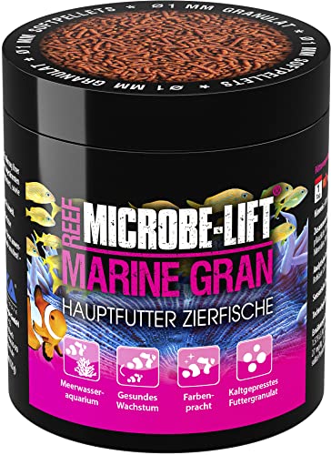MICROBE-LIFT Marine Gran - 250 ml - Hochwertiges Soft Granulat Fischfutter fördert Farbenpracht und Wachstum von Meerwasser-Fischen kaltgepresst.