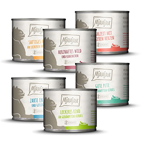 MjAMjAM   Premium   Mixpaket 3   Wild Kaninchen Pute Ente Geflügel herzen Huhn Rind 6er 6x 200g getreidefrei extra viel Fleisch
