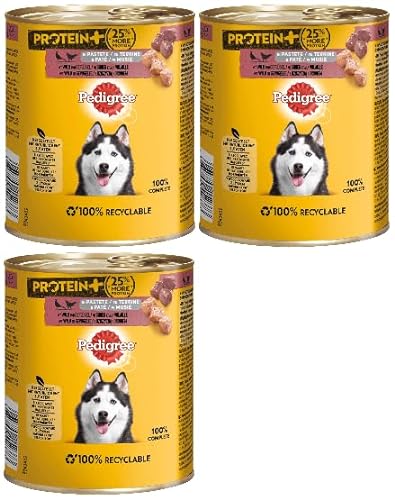 PEDIGREE Dose Protein in Pastete Hundefutter Nassfutter - Verschiedene Geschmacksrichtungen 3x800g Wild Geflügel