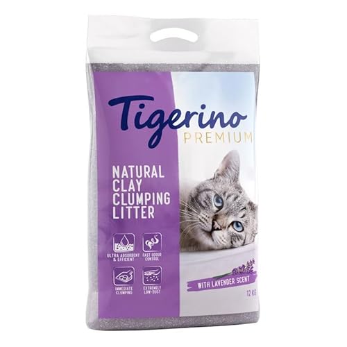 Tigerino - Premium Katzenstreu 12 kg Lavendel aus feinem Naturton-Granulat Starke Klumpenbildung