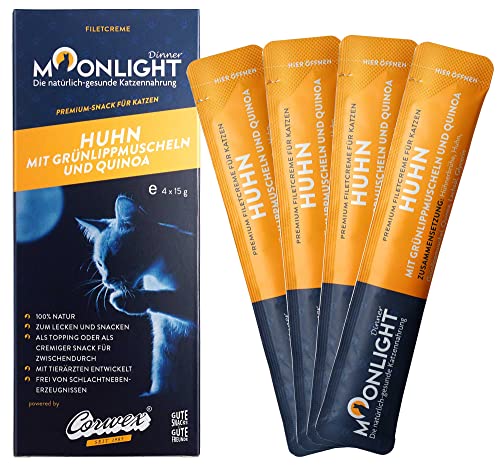 Moonlight Filetcreme mit Huhn 60g - 1er Pack Premium Snacks für Katzen - Praktische Sticks zum aus der Hand schlecken Katzenleckerchen 4x15g