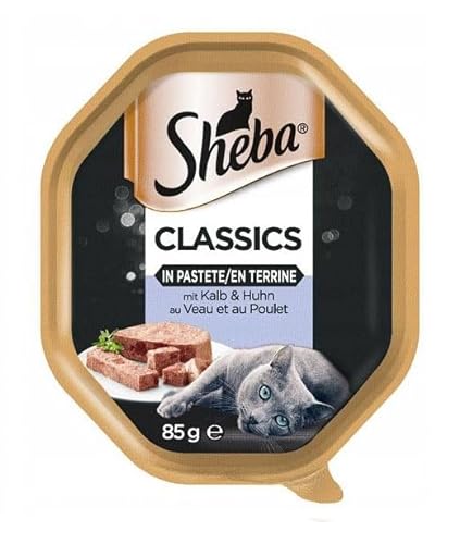 Sheba Classics mit Kalbfleisch und Huhn komplettes Nassfutter für ausgewachsene Katzen in Pastete 22 x 85g