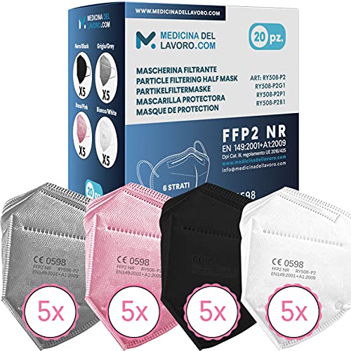 20 FFP2 Maske Bunt Mix CE Zertifiziert Medizinische Mask mit 6 Lagige Masken ohne Ventil Staub- und Partikelschutzmaske Atemschutzmaske mit Hoher BFE-Filtereffizienz 95-20 Stück