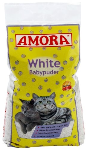 Amora 28330 White Katzenstreu Babypuderduft 15 Liter
