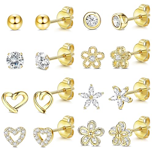 JeweBella Ohrstecker Silber 925 für Damen Mädchen Ohrringe Creolen Silber Hypoallergen 925 Sterling Silber Pin Zirkonia Blume Schmetterling Knorpel Ohrstecker Set Klein Schlafen Ohrringe Gold Silber