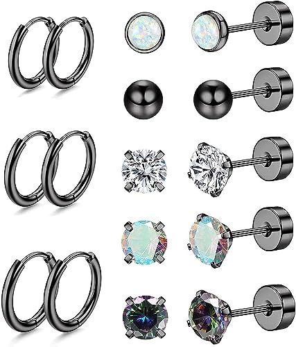 Diamday 8Paare Stahl 20G Hoop für Kleine Kugel Opal CZ Flache Rückseite Tragus Knorpel Helix Kleine für Mehrere Piercings