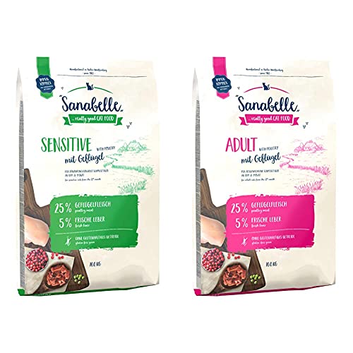 Sanabelle Sensitive mit Geflügel Katzentrockenfutter für ernährungssensible Katzen 1 x 10 kg t Geflügel Katzentrockenfutter für ausgewachsene Katzen ab dem 12. Monat 1 x 10 kg