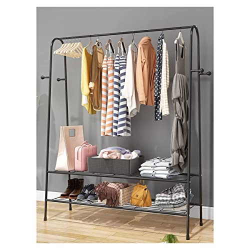 AITEKODVG Kleiderständer Robuster Kleiderständer Tragbarer Kleiderständer Metallgarderobe Freistehend mit Bodenregalen für Schuhregal-Organizer Schwarz 120 cm