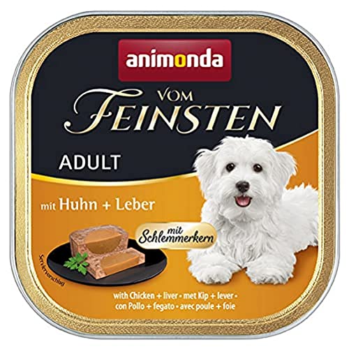 animonda Vom Feinsten Adult Hundefutter Nassfutter für ausgewachsene Hunde Schlemmerkern mit Huhn Leber 22 x 150 g