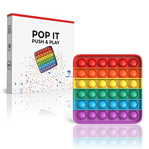 SHIELDBREAK Pop it Rainbow - mit extra lautem Plopp Geräusch - Reduziert Stress und REGT kognitive Fähigkeiten an - Fidget Toy für alle Altersgruppen - Push Pop Rund Regenbogen Quadrat