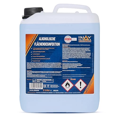 INOX alkoholisches Flächendesinfektionsmittel 5L   Hochwirksame Flächendesinfektion mit Alkohol   Ideales für alle glatten Oberflächen