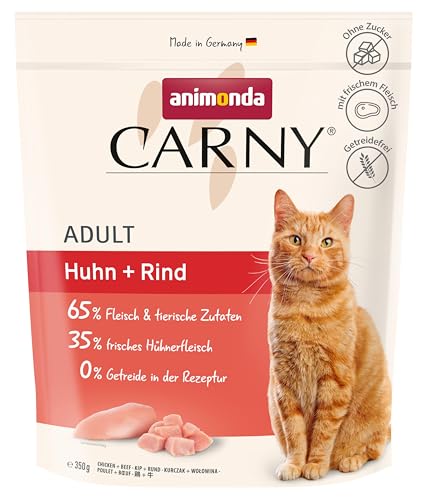 animonda Carny Katzenfutter trocken für erwachsene Trockenfutter Katze zuckerfrei und ohne Getreide mit Huhn Rind 350 g