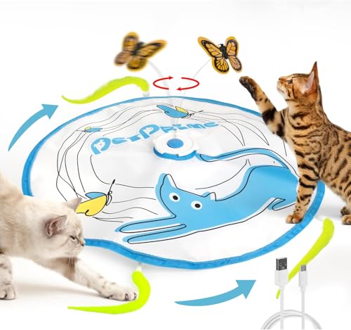 pet prime Interaktives Katzenspielzeug Katzenspielzeug für Indoor-Katzen Zufällige Bewegung Katzenfederspielzeug und Schmetterling Katzen-Puzzle-Spielzeug USB Wiederaufladbar