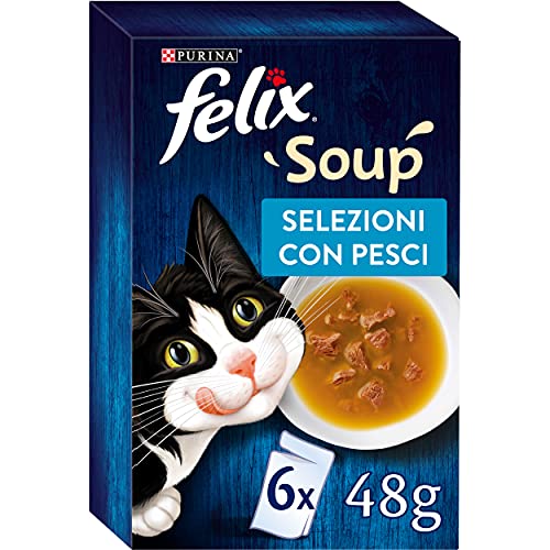 Purina Felix Soup Original Nassfutter für Katzen mit Kabeljau Thunfisch und Platessa 8 Packungen mit 48 Beuteln zu je 48 g