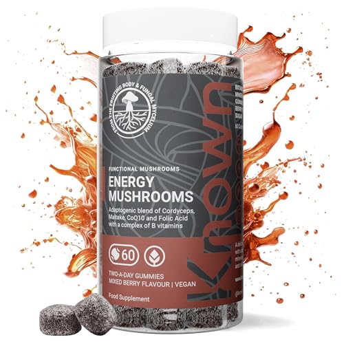 B12 Energieunterstützende Pilzgummies mit Cordyceps und Maitake von Known Nutrition Köstlicher Natürlicher Beerenmix-Geschmack 60 Zwei-tägige Vegane Gummies Einmonatsvorrat