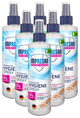 Impresan Hygiene Spray Desinfektionsspray für Oberflächen und Textilien   Desinfektions Pumpspray   6 x 250ml im praktischen Vorteilspack