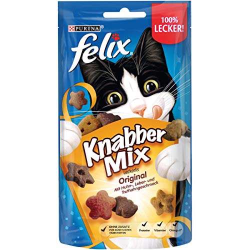 FELIX KnabberMix Original Katzensnack Knusper Leckerlie mit 3 Geschmacksrichtungen 8er Pack 8 x 60g