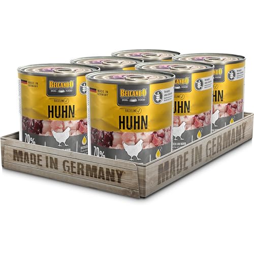 BELCANDO Baseline Nassfutter für Hunde Huhn 6X 800g Dose 70% Fleisch für ausgewachsene Hunde Hundefutter nass ohne Getreide Made in Germany