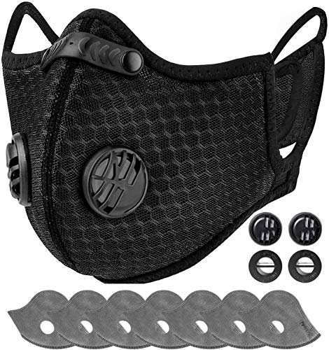 AstroAI Staubschutzmaske mit 7 6 Schiechten Filtern 4 Atemventile Wiederverwendbare Nasenschutz Schutzmaske für Laufen Radfahren Aktivitäten im Freien Schwarz