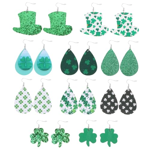 Generisch 10 Paar Ohrringe Mit Vier Kleeblättern Große Creolen Für Damen St. Patricks Day Ohrringe Gefälschter Ohrring Reifen Clip-ohrringe Ohrring-clips Clip-ohrring Zurück Green Leder