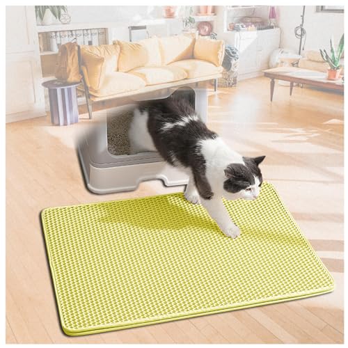 Katzenklo Matte Katzenmatte Waben Doppelschicht Design Katzentoilette Unterlage Urin-und Wasserdichtes Material Easy Clean Streukontrolle Katzen Toilettenmatte Yellow-M