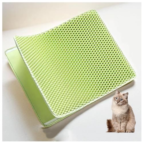 Katzenstreu Matte Katzenmatte Waben Doppelschicht Design Katzenklomatten Urin-und Wasserdichtes Material Easy Clean Streukontrolle Katzenstreu-Matte Green-M