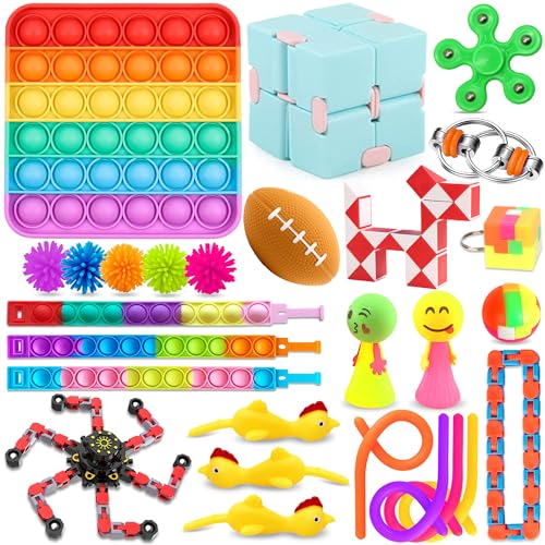 Chennyfun Stressabbau-Spielzeug Set 27 Pcs Sensory Zappeln Anti Stress Spielzeug-Infinity Cube Sensorisches Spielzeug Set Spinner Fidget Toys Set Für Kinder Und Angst Mit Angstlust Autismus Und ADHS