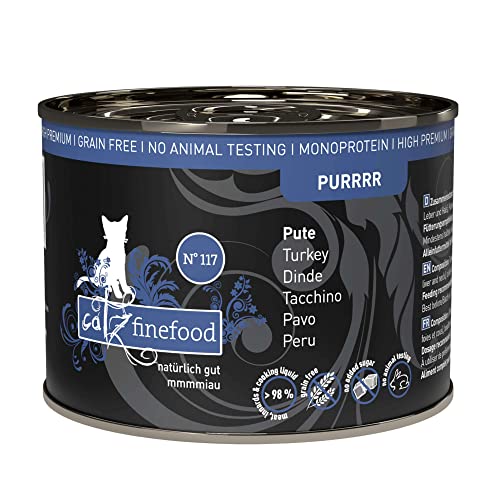 catz finefood Purrrr Pute Monoprotein Katzenfutter nass N 117 für ernährungssensible Katzen 70% Fleischanteil 6 x 200g Dose