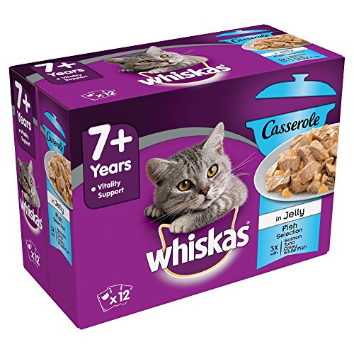 Whiskas 729202 4058 Katzenfutter Nassfutter Ragout Senior 7 Fischauswahl in Gelee 12 Portionsbeutel 12 x 85g