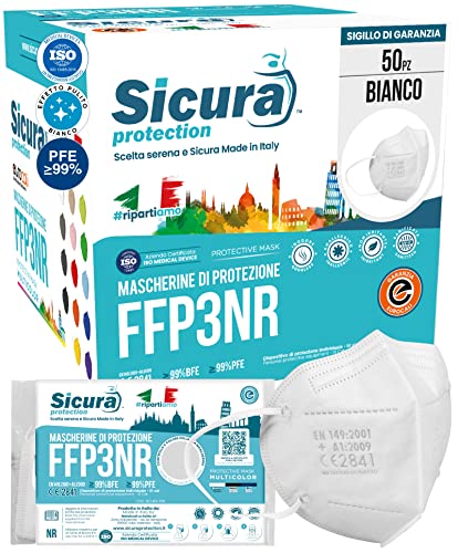 50x FFP3 Maske CE Zertifiziert Filterklasse BFE 99% PFE 99% FFP3 Masken SANITIZIERTE und Einzeln versiegelte Atemschutzmaske CE Hergestellt verpackt in Italien