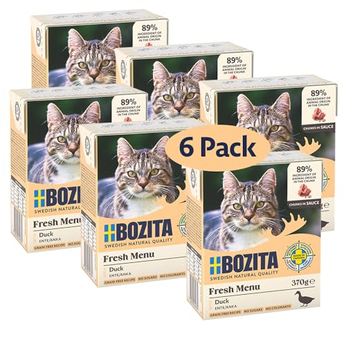  Häppchen für Sauce Ente   6er Pack 370g vorzügliches Katzenfutter ohne Getreide und Zucker   Katzenfutter 7 5% Protein 5% Fettgehalt ohne Gentechnik