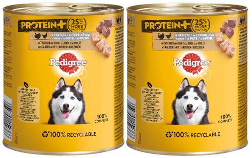 Pedigree Protein Hundefutterdosen 2x800g - Verschiedene Geschmacksrichtungen Ente und Rind in Pastete Pastete mit Truthahn und Huhn Pastete mit Wild und Geflügel 2x800g Truthahn und Huhn