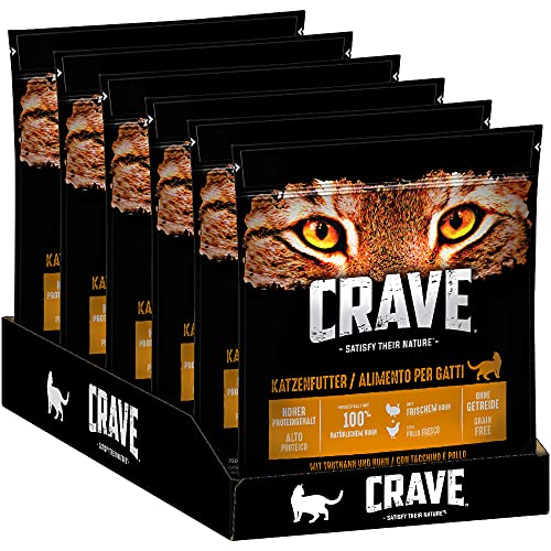 CRAVE Katzenfutter - getreidefreies proteinreiches Trockenfutter in Truthahn und Huhn - 6 Beutel 6 x 750g