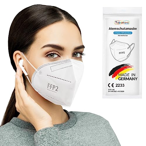 TubeRoo FFP2 Maske 10 Stück Masken Made in Germany Versand aus Deutschland weiche runde Ohrschlaufen Bänder Atemschutzmaske Mundschutz Staubmaske Feinstaub Feinstaubmaske Staubschutzmaske