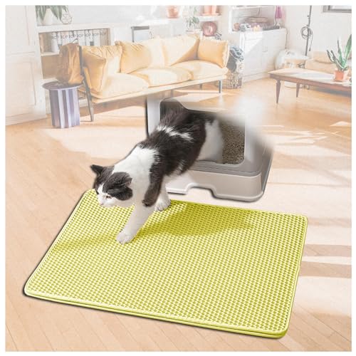 Katzenklo Matte Katzenmatte Waben Doppelschicht Design Katzenklo Teppich Urin-und Wasserdichtes Material Easy Clean Streukontrolle Matte Für Katzenklo Yellow-M