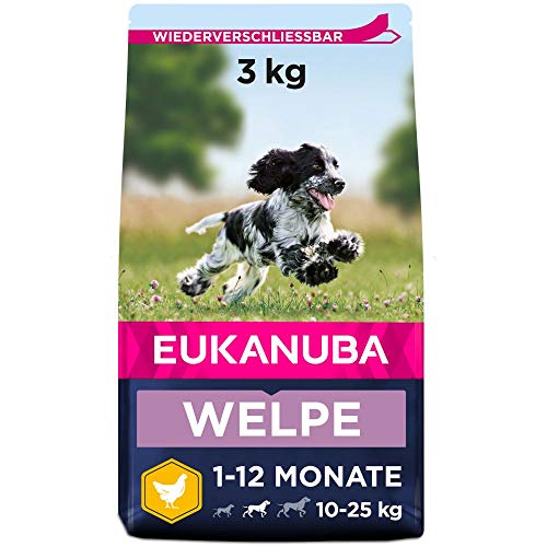 Eukanuba Welpenfutter mit frischem Huhn für mittelgroße Rassen Premium Trockenfutter für Junior Hunde 3 kg