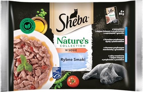 Sheba Nature s Collection Beutel mit Fischgeschmack komplettes Nassfutter für ausgewachsene Katzen in Soße 5 x 4x85g