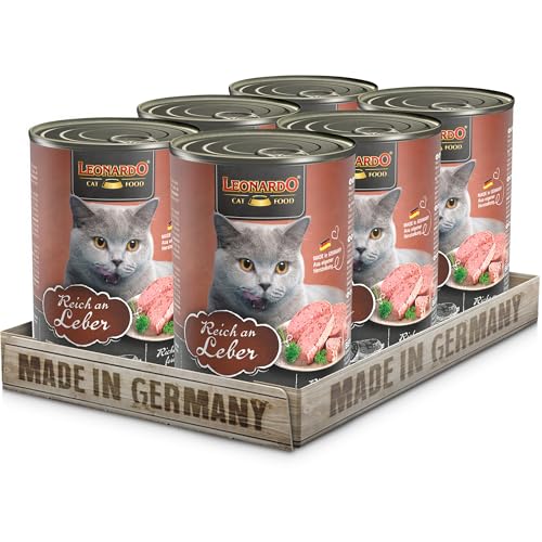 Leonardo Nassfutter 6x400g Leber Getreidefreies Nassfutter für Katzen Feuchtfutter Alleinfutter aus der Dose