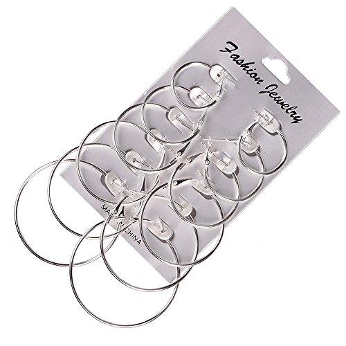 Ohrclips Circle Clip-Ohr Vintage-6-Anhänger Steampook-Ohrringe für Frauen Hoop Silver Silber-Ohrringe Silber 925 Creolen Vintage-Ohrringe aus Metall mit Ausschnitten für Damen Silver One Size