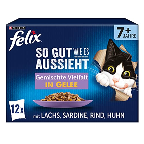 FELIX So gut wie es aussieht Senior Katzenfutter nass in Gelee Sorten Mix 6er Pack 6x 12 85g