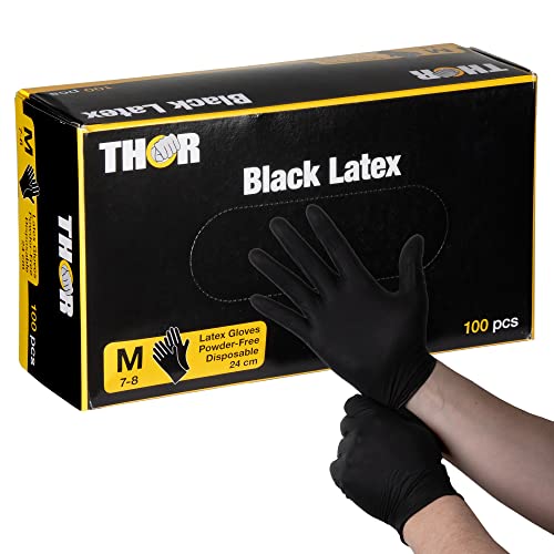 ABENA THOR Black Latexhandschuhe 100 Stück Größe M Schwarze Puderfreie Einmalhandschuhe zum Kochen Putzen Grillen uvm Einweghandschuhe ohne Puder Einweg Handschuh Küche Werkstatt