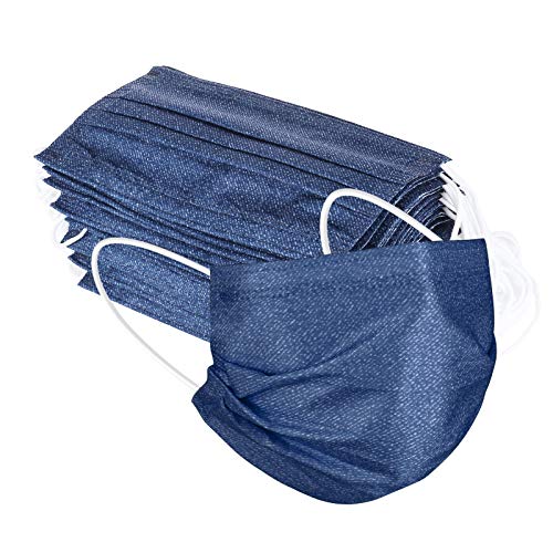 TT- 40 Stück Erwachsene Mundschutz Masken Bunt 3-lagig EinwegMasken Atmungsaktiv Einwegschutz mit Jean Printed Motiv Einweg-Mouth-Cover Gesichtsschutz Bandana Halstuch Schals Dunkelblau OneSize