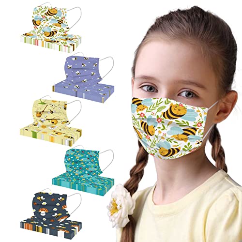 TT- 50 Stück Einweg Mundschutz Kinder Mund Nasenschutz Disposable Masken Biene Motiv 3 Lagig Ear Loop Atmungsaktive Face Shields Cover Gesichtsmaske Mund-Tuch Bandana Halstuch Schals B 50PCS